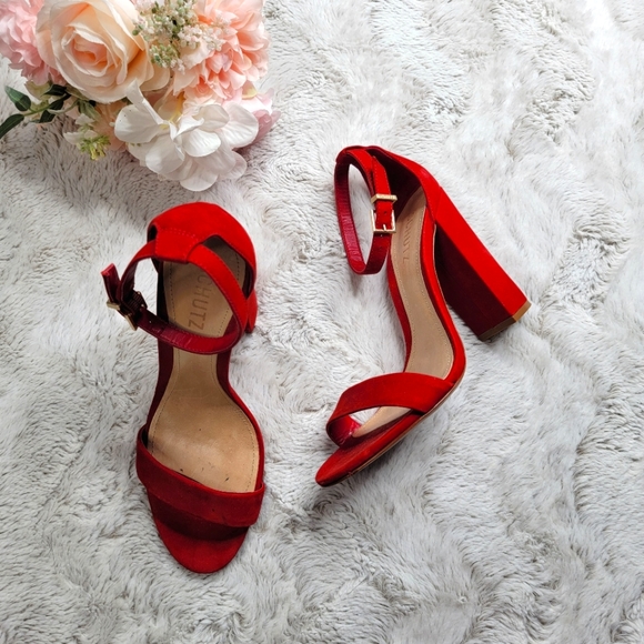 SCHUTZ Shoes - Schutz Leather Sole Red Open Toe Strappy High Heels Size 7.5